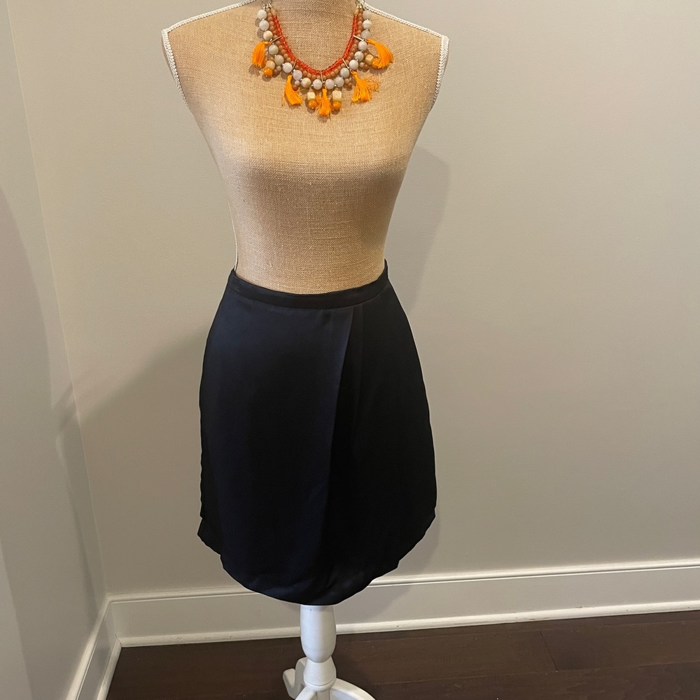 Mango Collection Size 10 Black Satin Knee Length Faux Wrap Skirt